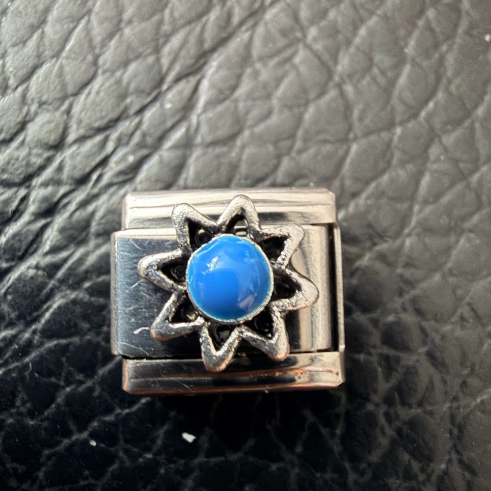 Silver Tone Blue Star Flower Italian Charm Link